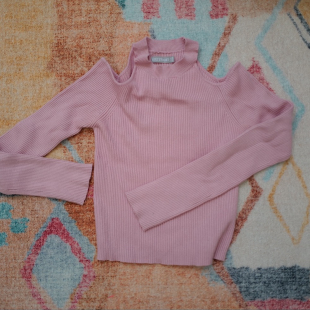 Pink Cold Shoulder Ribbed Top